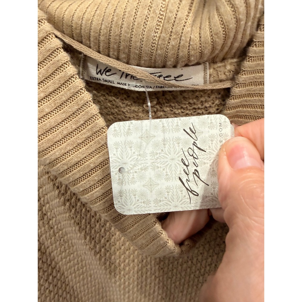Free People Womens Sweater XS Tan Shes A W.OW. CAS Waffle Knit Mock Neck Tunic - Picture 5 of 10